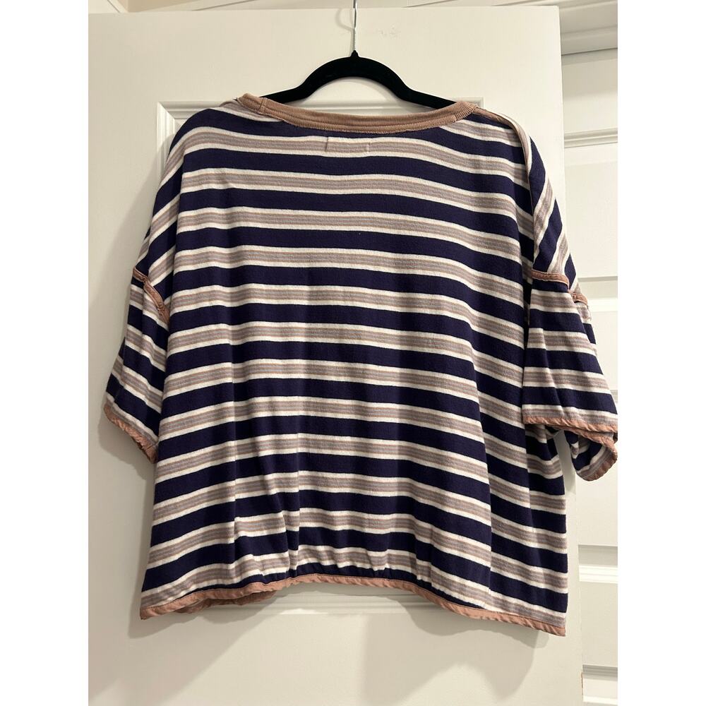 Free People We The Free Oversized Striped Boxy Tee Navy tan Large - Picture 5 of 5